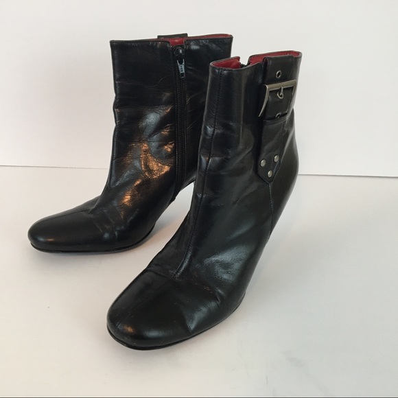 Enzo Angiolini Booties Black Womens Leather Low Heels Size 7.5N - Picture 2 of 5